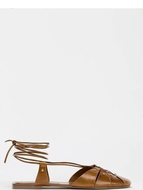 Zara Brown Leather Lace-Up Flat Loafers